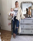 Damen Grobstrick-Cardigan mit geflochtenem Gürtel und langen Ärmeln R&B