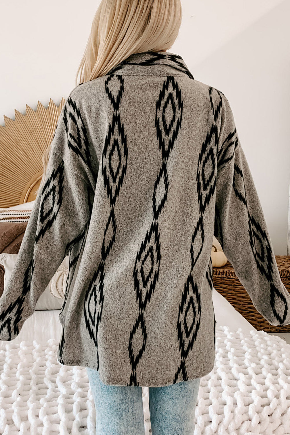 R&B | Hemdjacke mit Aztekischem Druck Weiche Wollmischung Boho-chic Stil