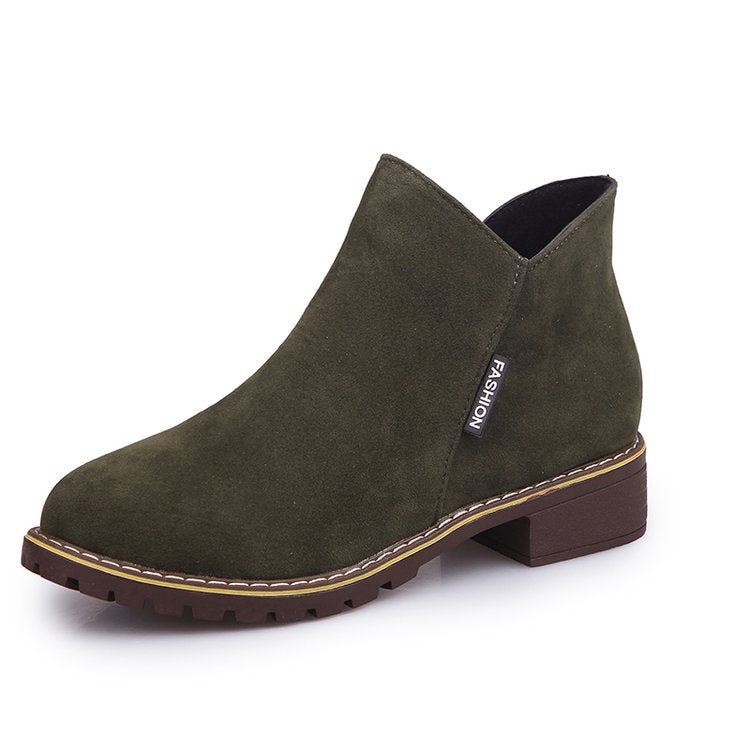 Damen nan knöchelhohe Velourslederimitat-Stiefelette mit robuster Traktorsohle und Komfortabsatz R&B