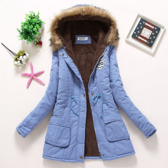 Damen Gesteppte Winterjacke mit Abnehmbarem Kunstfellkragen und Praktischen Aufgesetzten Taschen R&B