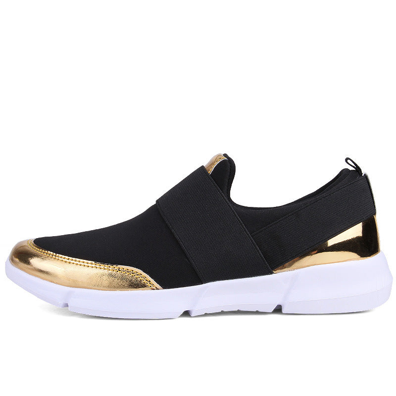 Damen modische Slip-On Sneakers mit atmungsaktiver Oberfläche und goldenen Akzenten R&B