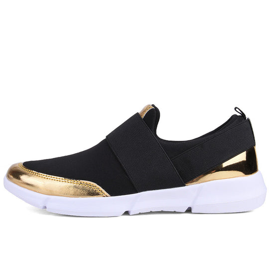 Damen modische Slip-On Sneakers mit atmungsaktiver Oberfläche und goldenen Akzenten R&B