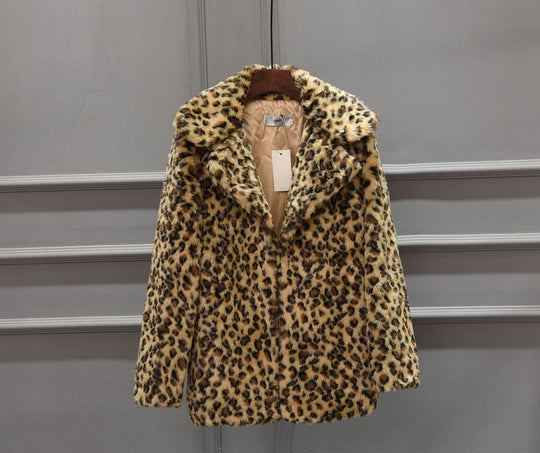 Damen Luxus Kunstpelzjacke im Leopardenmuster R&B