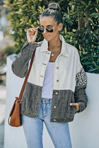 R&B | Leopard Farbblock Knopfleiste Cord Baumwolljacke