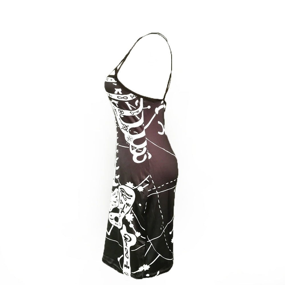Damen figurbetontes Midi-Kleid mit grafischem Druck R&B