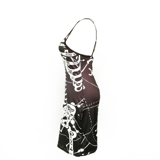 Damen figurbetontes Midi-Kleid mit grafischem Druck R&B
