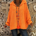 Damen bequemer Strickpullover mit Kapuze und lässigem Schnitt R&B