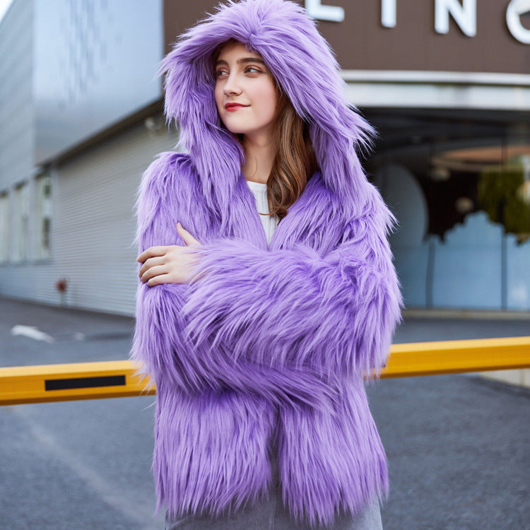 Damen Trendige Kunstpelzjacke mit lässigem Schnitt und voluminösen Ärmeln R&B