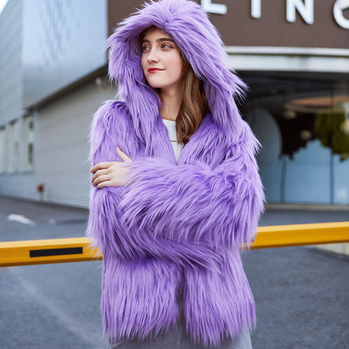 Damen Trendige Kunstpelzjacke mit lässigem Schnitt und voluminösen Ärmeln R&B