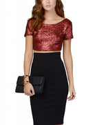 Damen Glamouröses Crop-Top mit Pailletten und leichter A-Linie Rock R&B