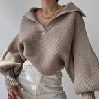 R&B | Strickpullover mit Laternenärmeln und offenem Kragen