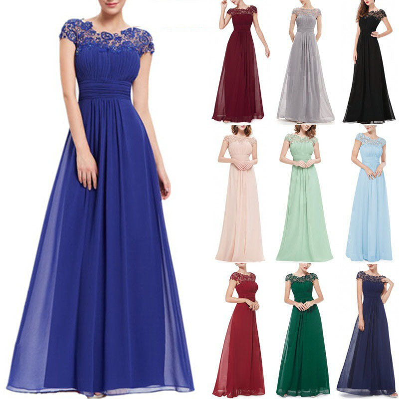 Damen Elegantes Maxikleid mit Spitzenoberteil und fließendem Rock EB