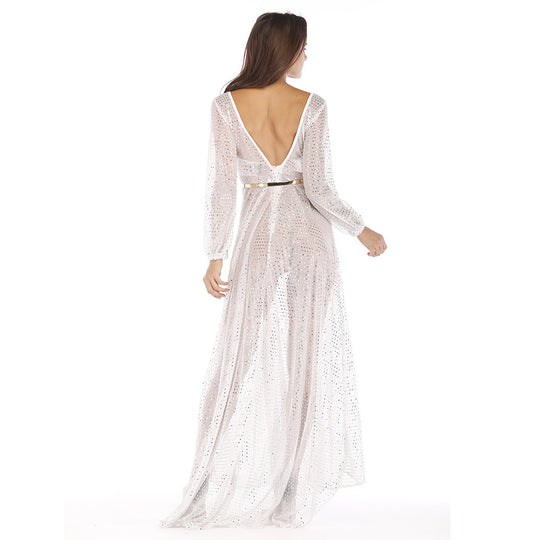 Damen Hochwertiges Abendkleid mit funkelnden Pailletten und transparentem Stoff R&B