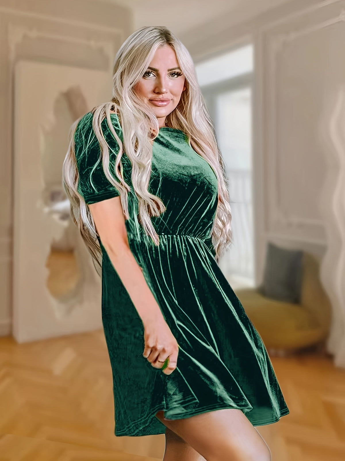 R&B | Einfarbiges Samtkleid