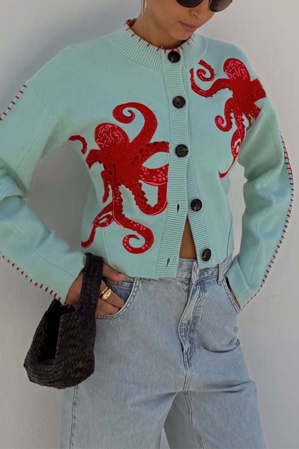 R&B | Strandstrick-Cardigan mit nautischem Oktopus-Design
