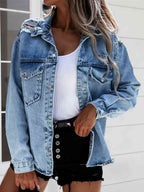 R&B | Ausgefranste Snap Down Denimjacke
