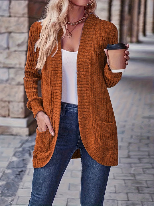 R&B | Damen Freizeit Strickfleeceweste Mit Langen Ärmeln