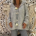 Damen bequemer Strickpullover mit Kapuze und lässigem Schnitt R&B