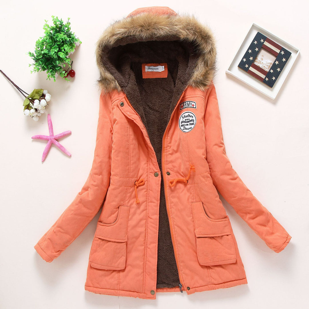 Damen Gesteppte Winterjacke mit Abnehmbarem Kunstfellkragen und Praktischen Aufgesetzten Taschen R&B