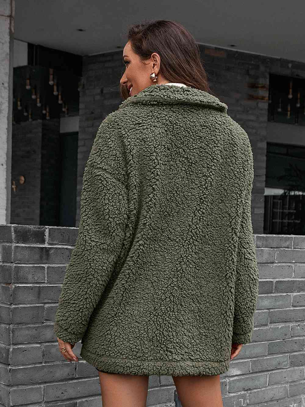 R&B | Double Take Zip up Teddy Jacke mit Kragen