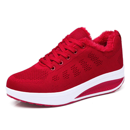 Damen nan gefütterter Strick-Schnürwalkingschuh mit kuscheligem Teddyfutter und ergonomischer Keilsohle R&B