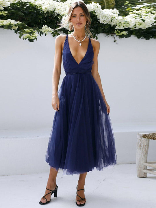 R&B | Rückenausschnitt Kreuzbandlos Ärmelloses Midi-Kleid