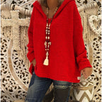 Damen bequemer Strickpullover mit Kapuze und lässigem Schnitt R&B