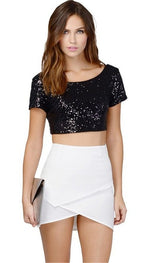 Damen Glamouröses Crop-Top mit Pailletten und leichter A-Linie Rock R&B