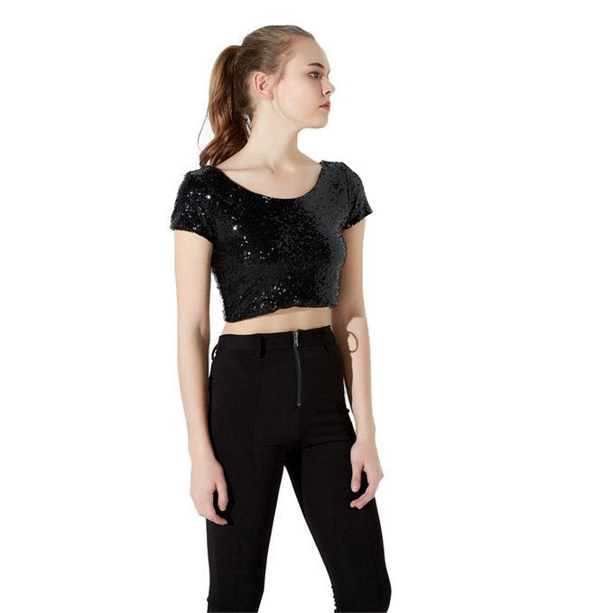 Damen Glamouröses Crop-Top mit Pailletten und leichter A-Linie Rock R&B