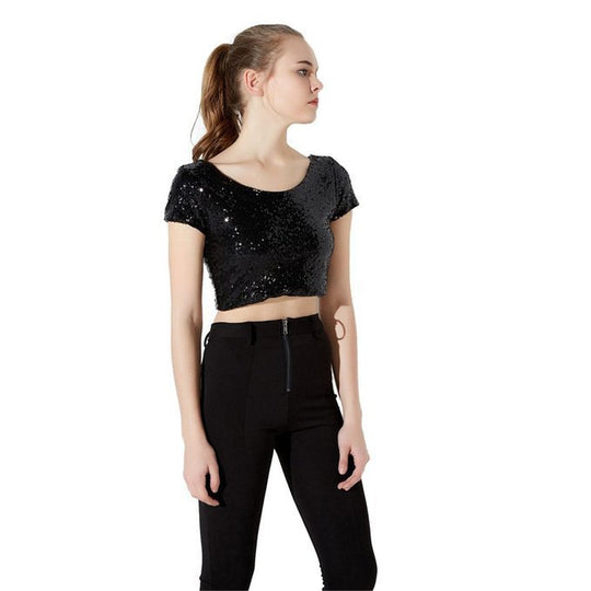 Damen Glamouröses Crop-Top mit Pailletten und leichter A-Linie Rock R&B