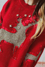 R&B | Weihnachtsmuster Gestrickter Rundhalsausschnitt Langarmpullover