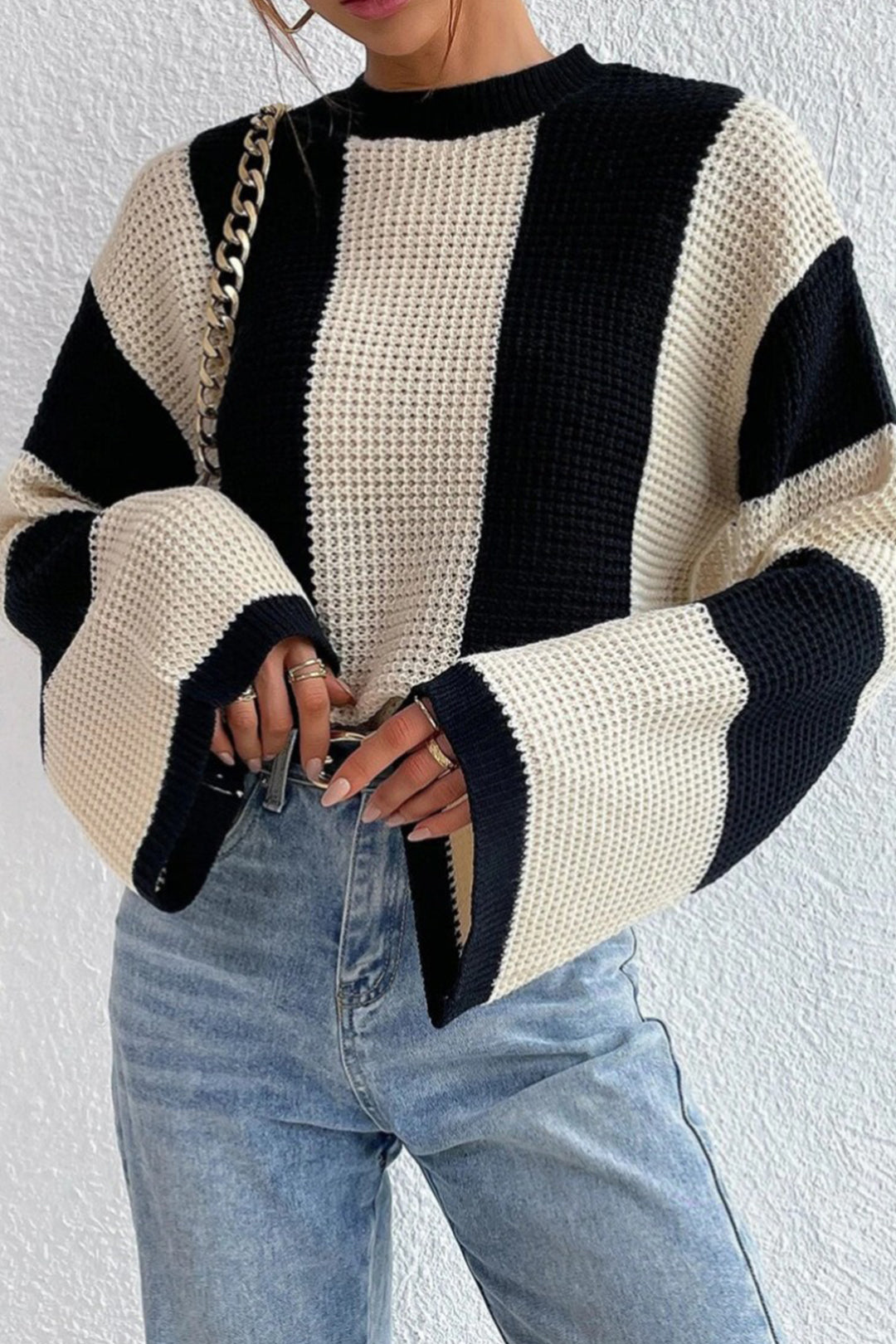 R&B | Glocke mit Kontraststreifen Pullover mit Strickärmeln