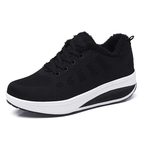 Damen nan gefütterter Strick-Schnürwalkingschuh mit kuscheligem Teddyfutter und ergonomischer Keilsohle R&B