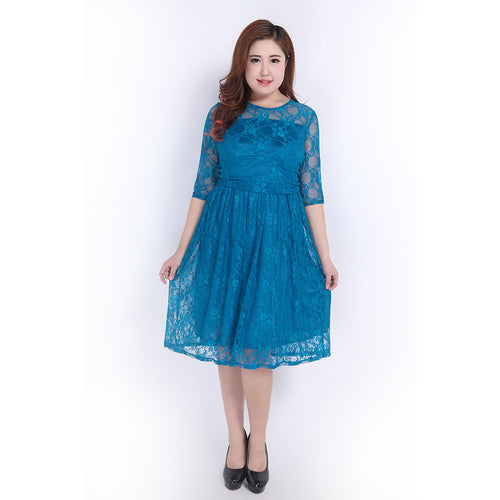Damen Spitzenkleid mit elegantem Rundhalsausschnitt und schwingendem Rock R&B