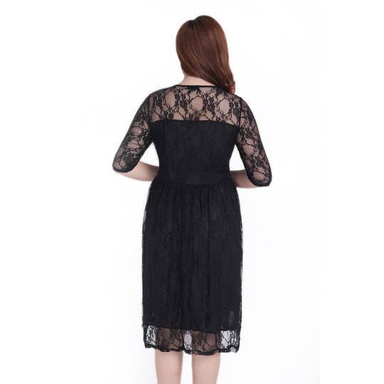 Damen Spitzenkleid mit elegantem Rundhalsausschnitt und schwingendem Rock R&B
