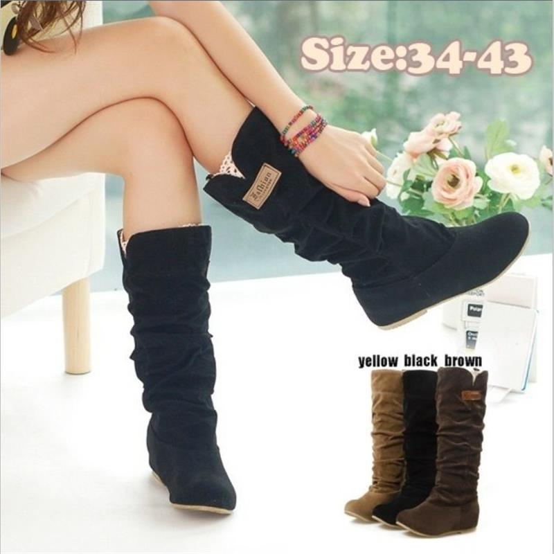 Damen Wedge-Stiefel mit modischer Rüschenstruktur und bequemem Innenfutter R&B
