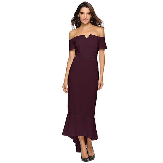 Damen Off-Shoulder Abendkleid mit elegantem V-Ausschnitt und Fließendem Saum R&B