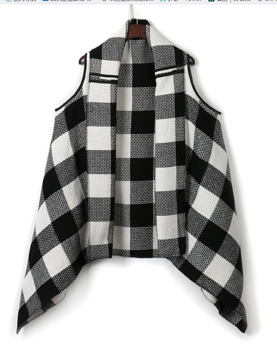 Damen Üppiger karierten Poncho R&B