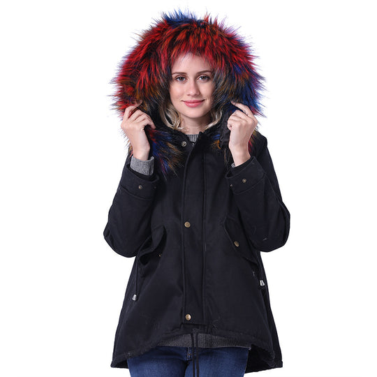 Damen Winterjacke mit abnehmbarer Kunstpelzkapuze und praktischen Taschen R&B