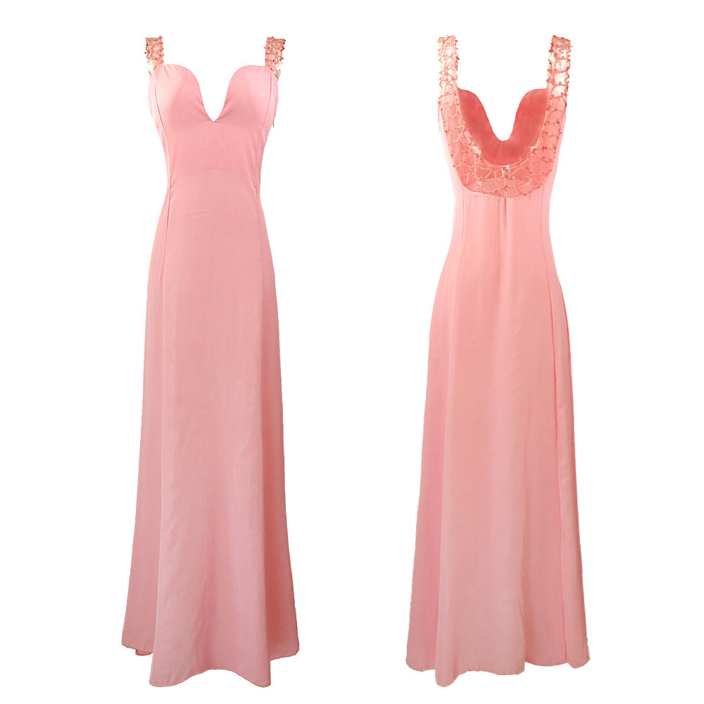 Damen elegantes Abendkleid mit tiefem V-Ausschnitt und schimmernden Details R&B