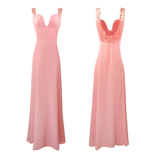 Damen elegantes Abendkleid mit tiefem V-Ausschnitt und schimmernden Details R&B