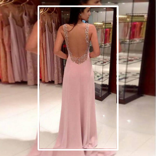 Damen elegantes Abendkleid mit tiefem V-Ausschnitt und schimmernden Details R&B