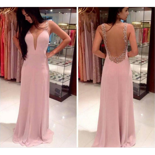 Damen elegantes Abendkleid mit tiefem V-Ausschnitt und schimmernden Details R&B