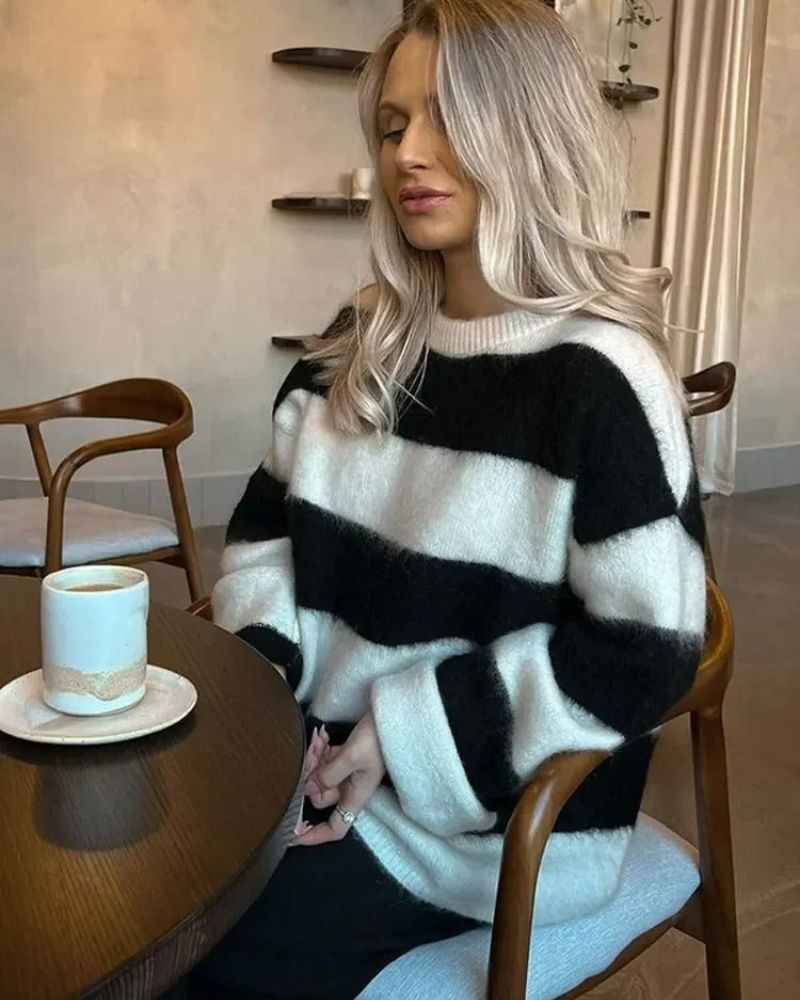R&B | Blockstreifen Strick Lockerer Pullover