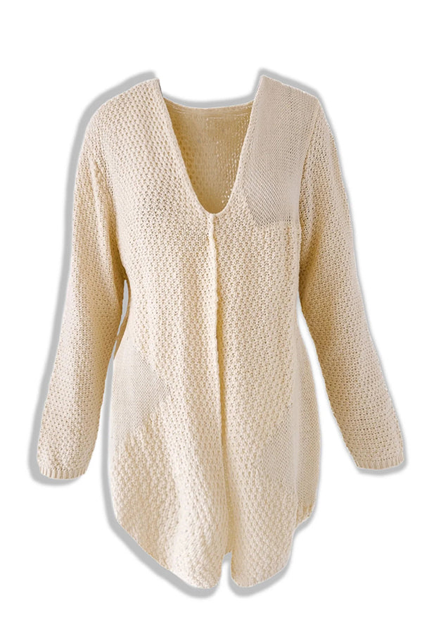 R&B | Strick-Mid-Length-Strickjacke mit langen Ärmeln