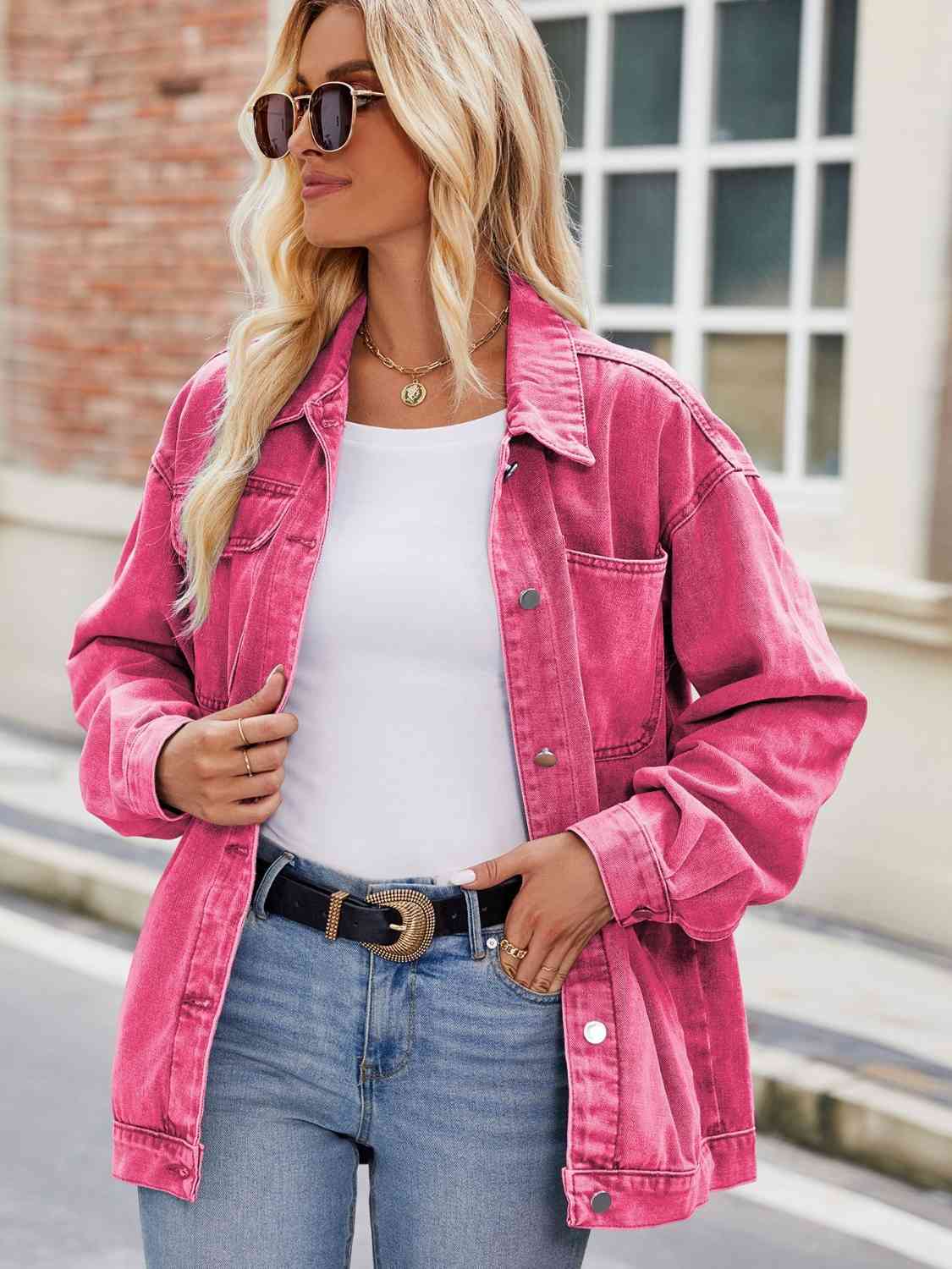 R&B | Knopf-Down Denimjacke mit Taschen