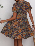 R&B | Paisley V-Ausschnitt Kleid Locker Kurzarm Sommerkleid