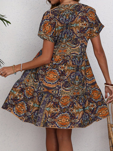 R&B | Paisley V-Ausschnitt Kleid Locker Kurzarm Sommerkleid