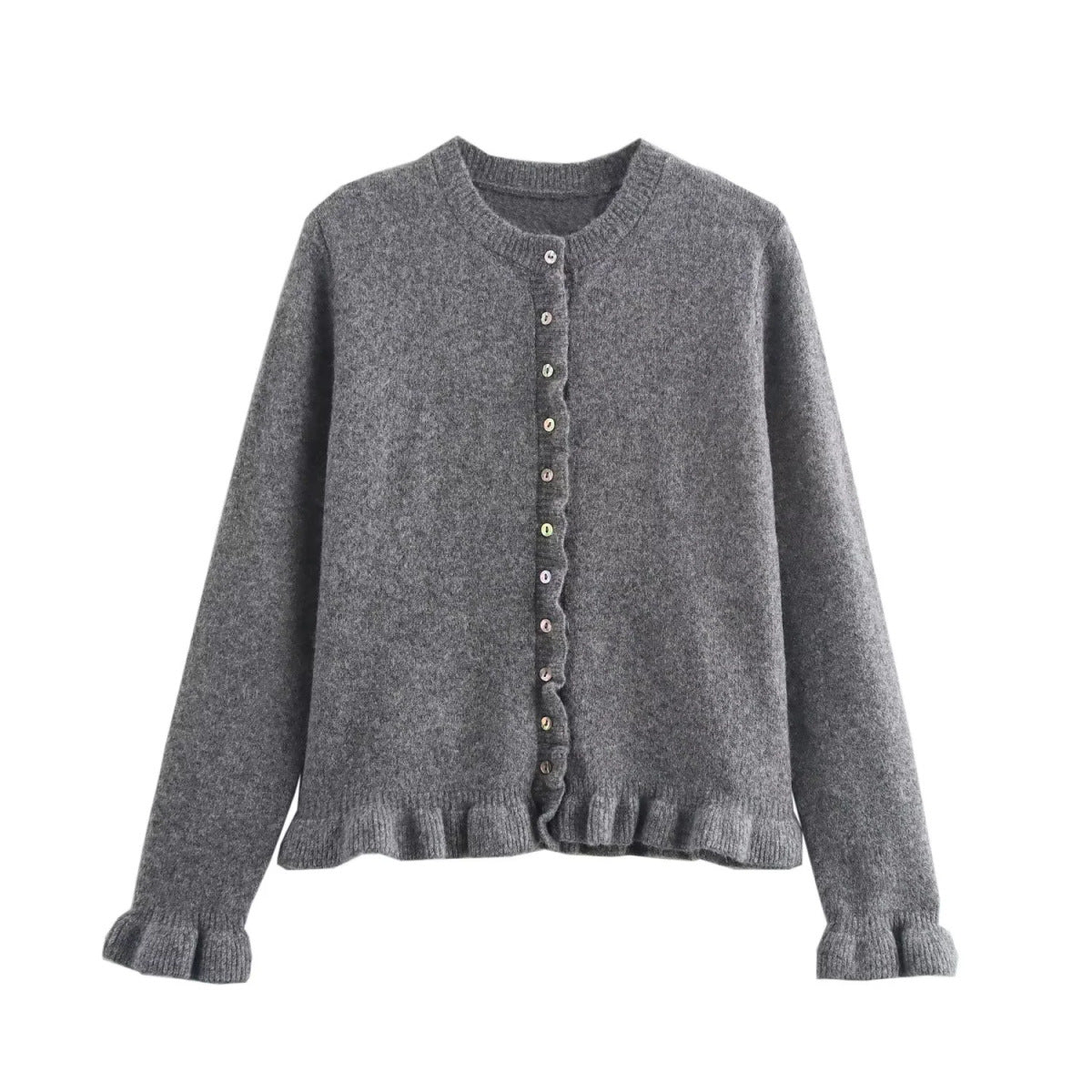 R&B | Rüschen Frauen Cardigan mit Knöpfen, Schickes Schichted Oberteil