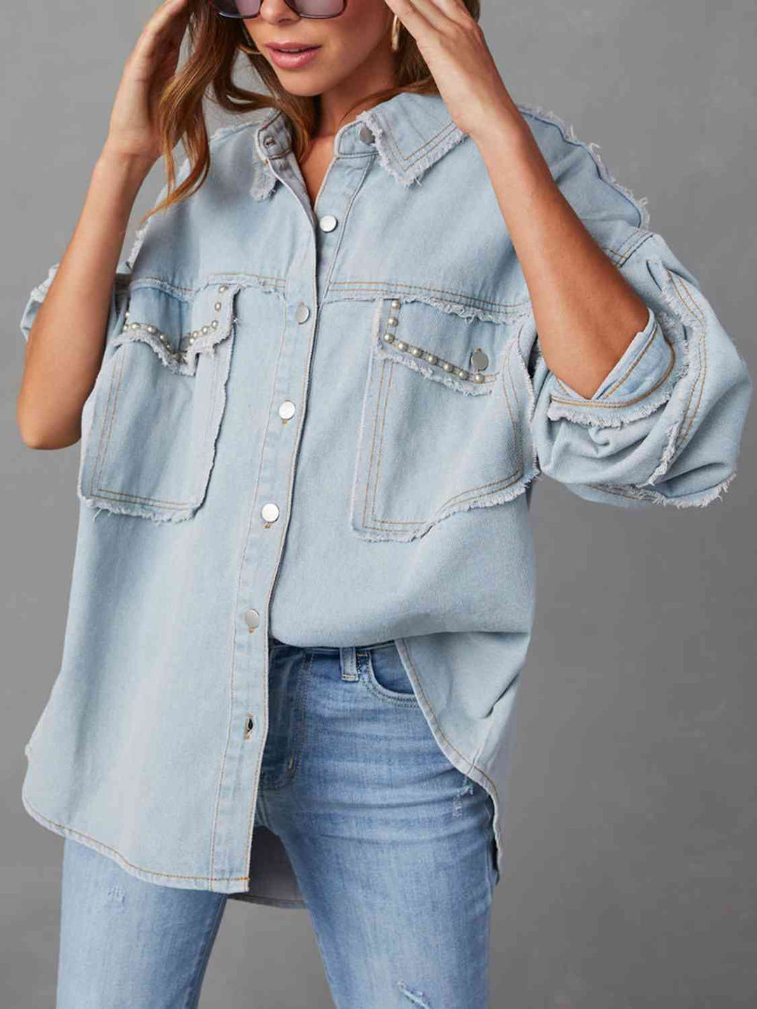 R&B | Button Down Raw Hem Denim Jacke